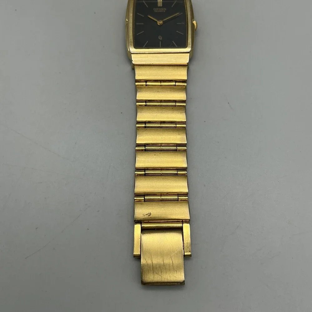 Vintage Citizen 6020 Mens Watch 25mm Black Dial Gold Tone Bracelet For Parts